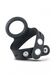 Черное эрекционное кольцо с подхватом мошонки на кнопках VS6 - Blush Novelties - в Липецке купить с доставкой