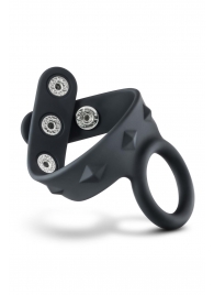 Черное эрекционное кольцо с подхватом мошонки на кнопках VS6 - Blush Novelties - в Липецке купить с доставкой