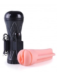 Телесный мастурбатор-вагина в черной колбе с вибрацией - Boys of Toys - в Липецке купить с доставкой