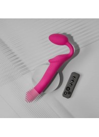 Ярко-розовый безремневой страпон Strap-on-me Vibrating Bendable Strap-On size M - Strap-on-me - купить с доставкой в Липецке