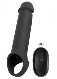 Черная вибронасадка для пениса с хомутом для мошонки и пультом ДУ Remote Controlled Penis Extension - Orion - в Липецке купить с доставкой