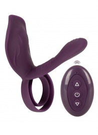 Фиолетовая насадка на член с клиторальным отростком и пультом ДУ RC Couple’s Vibrator 2 - Orion - в Липецке купить с доставкой
