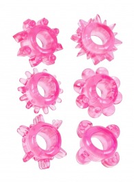 Набор из 6 розовых эрекционных колец с различным рельефом - Erowoman-Eroman - в Липецке купить с доставкой