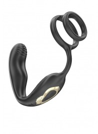 Черная анальная пробка с вращением и эрекционными кольцами - Ibiza - в Липецке купить с доставкой