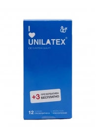 Классические презервативы Unilatex Natural Plain - 12 шт. + 3 шт. в подарок - Unilatex - купить с доставкой в Липецке