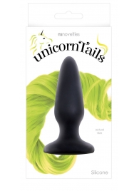 Чёрная анальная пробка с неоново-жёлтым хвостом Unicorn Tails Yellow - 9,9 см. - NS Novelties