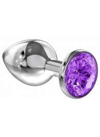 Малая серебристая анальная пробка Diamond Purple Sparkle Small с фиолетовым кристаллом - 7 см. - Lola Games - купить с доставкой в Липецке