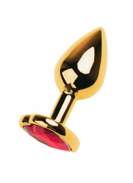 Золотистая анальная пробка с кристаллом-сердцем - 7,5 см. - ToyFa - купить с доставкой в Липецке