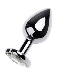 Серебристая анальная пробка с прозрачным кристаллом-сердцем - 8 см. - ToyFa - купить с доставкой в Липецке