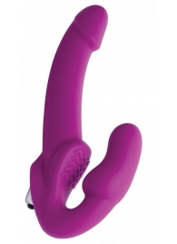 Ярко-розовый безремневой вибрострапон Evoke Vibrating Strapless Silicone Strap-on Dildo - XR Brands - купить с доставкой в Липецке