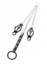 Черно-серебристые зажимы для сосков с кольцом для пениса TOYFA Metal - ToyFa - купить с доставкой в Липецке