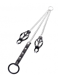 Черно-серебристые зажимы для сосков с кольцом для пениса TOYFA Metal - ToyFa - купить с доставкой в Липецке