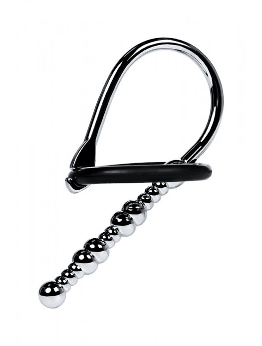 Серебристый уретральный плаг-бусины TOYFA Metal с мягким фиксириющим кольцом - ToyFa - купить с доставкой в Липецке