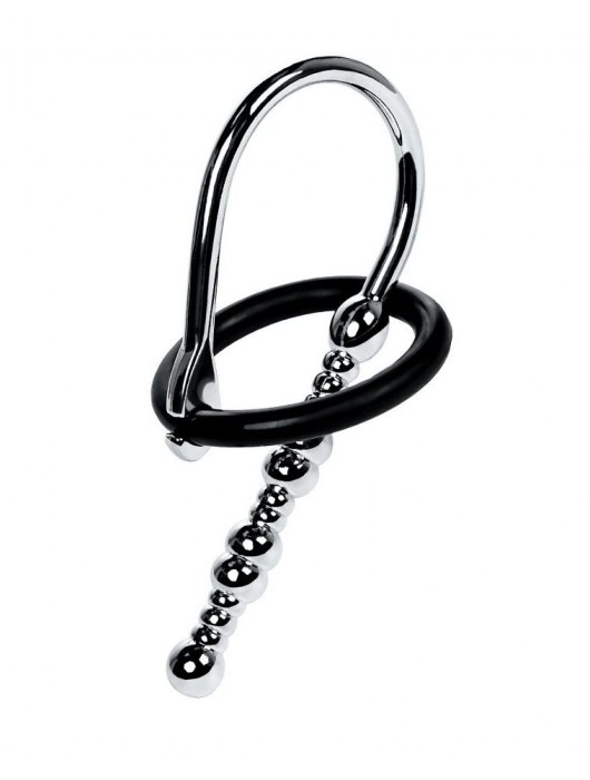 Серебристый уретральный плаг-бусины TOYFA Metal с мягким фиксириющим кольцом - ToyFa - купить с доставкой в Липецке