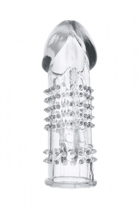 Прозрачная гелевая насадка с шипами и клиторальным отростком - 13 см. - Toyfa Basic - в Липецке купить с доставкой