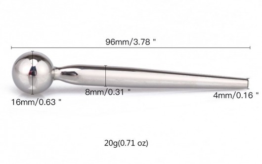 Гладкий металлический уретральный плаг с шариком - 9,6 см. - Notabu - купить с доставкой в Липецке