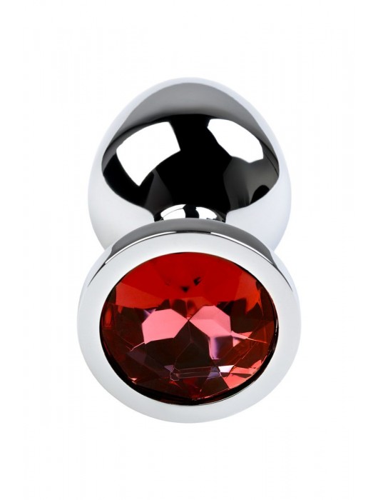 Серебристая коническая анальная пробка с красным кристаллом - 8 см. - ToyFa - купить с доставкой в Липецке