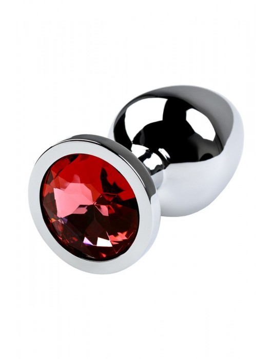 Серебристая коническая анальная пробка с красным кристаллом - 8 см. - ToyFa - купить с доставкой в Липецке