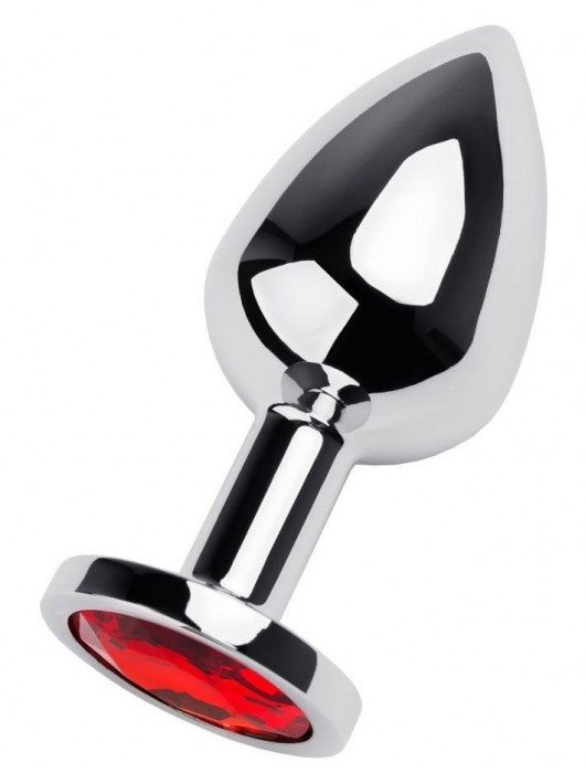 Серебристая коническая анальная пробка с красным кристаллом - 8 см. - ToyFa - купить с доставкой в Липецке