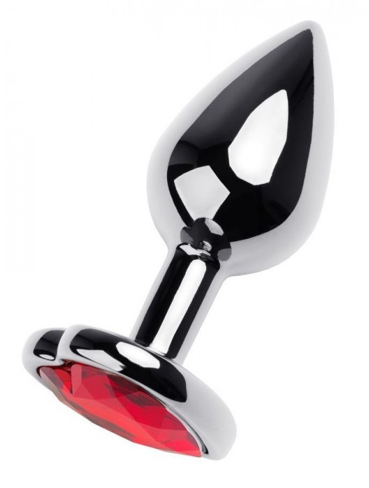 Серебристая коническая анальная пробка с красным кристаллом-сердечком - 7 см. - ToyFa - купить с доставкой в Липецке