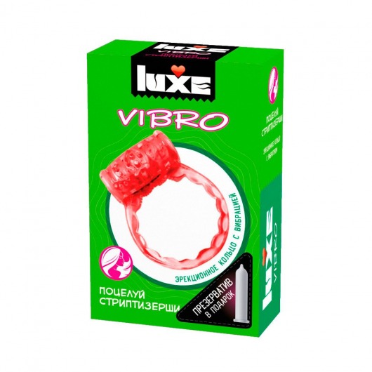 Розовое эрекционное виброкольцо Luxe VIBRO  Поцелуй стриптизёрши  + презерватив - Luxe - в Липецке купить с доставкой