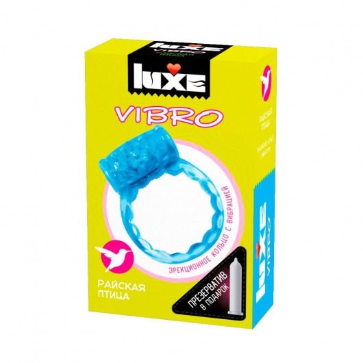 Голубое эрекционное виброкольцо Luxe VIBRO  Райская птица  + презерватив - Luxe - в Липецке купить с доставкой