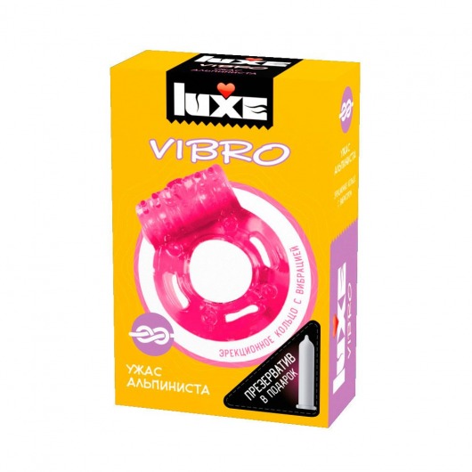 Розовое эрекционное виброкольцо Luxe VIBRO  Ужас Альпиниста  + презерватив - Luxe - в Липецке купить с доставкой