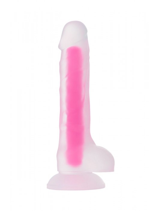 Прозрачно-розовый фаллоимитатор, светящийся в темноте, Clark Glow - 22 см. - ToyFa