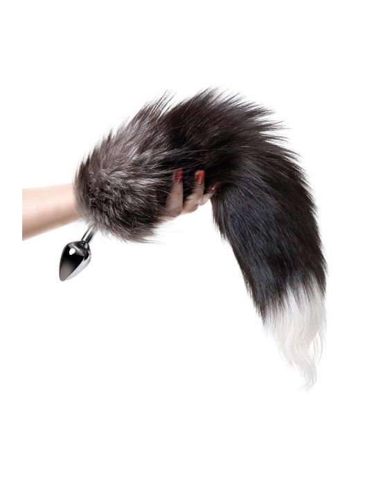 Серебристая металлическая анальная втулка с хвостом чернобурой лисы - размер S - ToyFa - купить с доставкой в Липецке