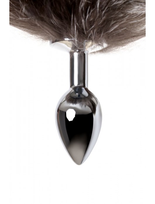 Серебристая металлическая анальная втулка с хвостом чернобурой лисы - размер S - ToyFa - купить с доставкой в Липецке