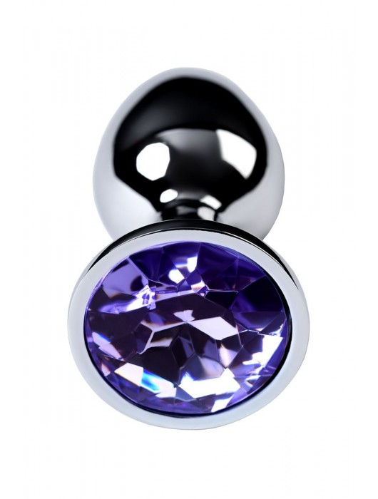 Серебристая конусовидная анальная пробка с фиолетовым кристаллом - 7 см. - ToyFa - купить с доставкой в Липецке