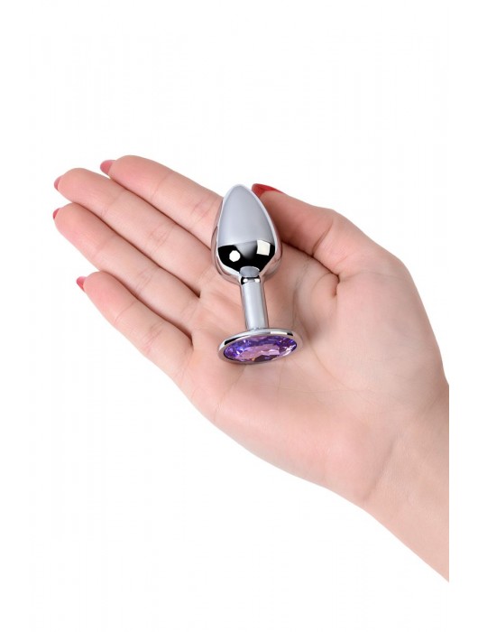Серебристая конусовидная анальная пробка с фиолетовым кристаллом - 7 см. - ToyFa - купить с доставкой в Липецке