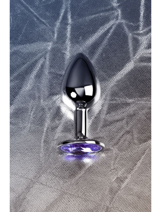 Серебристая конусовидная анальная пробка с фиолетовым кристаллом - 7 см. - ToyFa - купить с доставкой в Липецке