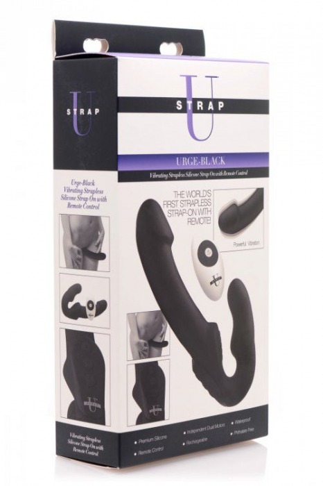 Черный безремневой страпон Urge Silicone Strap On с пультом ДУ - 24 см. - XR Brands - купить с доставкой в Липецке