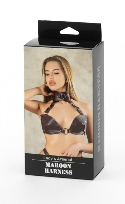 Бордовая сбруя из ошейника с лифом Ladys Arsenal - БДСМ Арсенал - купить с доставкой в Липецке