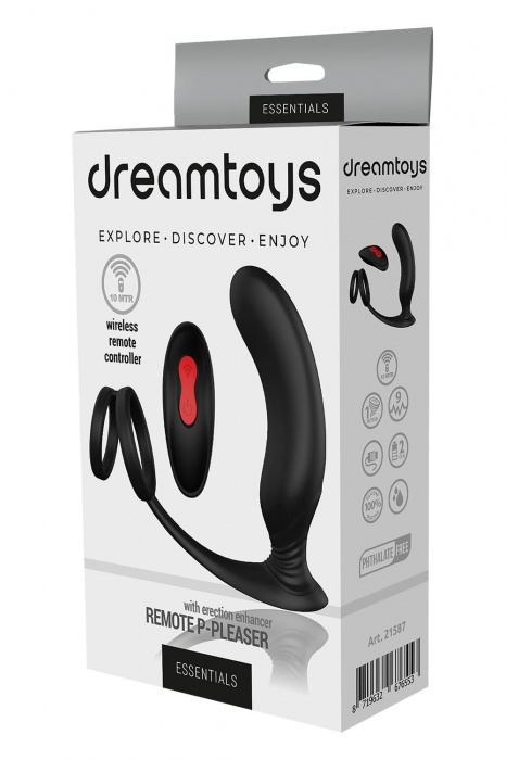 Черный массажер простаты REMOTE P-PLEASER - Dream Toys - в Липецке купить с доставкой