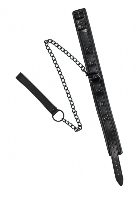 Черный ошейник с поводком Kinky - Lola Games - купить с доставкой в Липецке