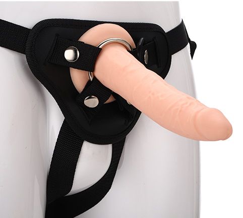 Телесный страпон на черных трусиках STRAP ON REAL DILDO - 20 см. - Dream Toys - купить с доставкой в Липецке