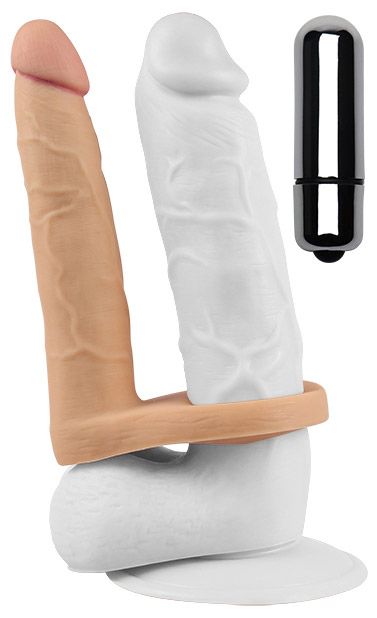 Телесная вибронасадка для двойного проникновения The Ultra Soft Double-Vibrating - 15,8 см. - Lovetoy - купить с доставкой в Липецке