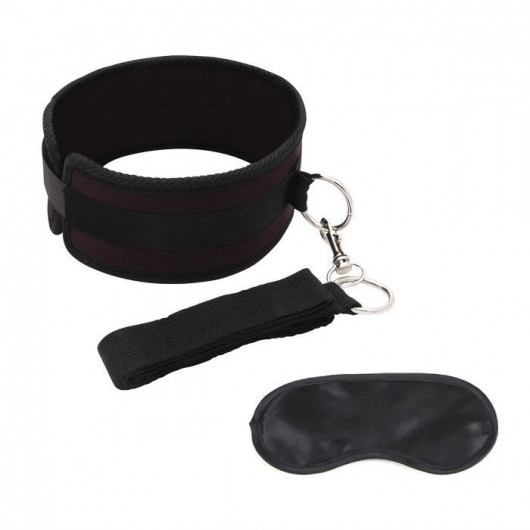 Черный ошейник с длинным поводком Collar and Leash Set - Lux Fetish - купить с доставкой в Липецке