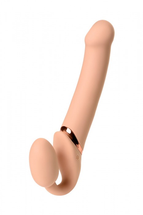 Телесный безремневой вибрострапон Vibrating Bendable Strap-On L - Strap-on-me - купить с доставкой в Липецке