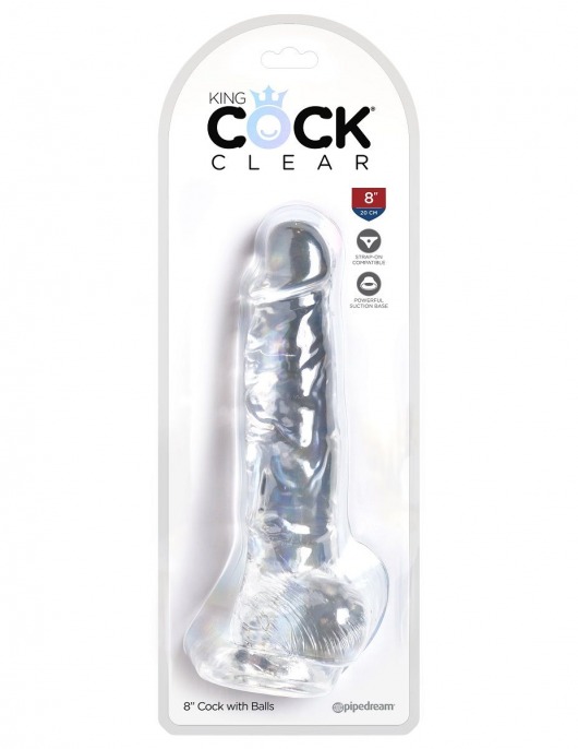 Прозрачный фаллоимитатор 8  Cock with Balls - 22,2 см. - Pipedream