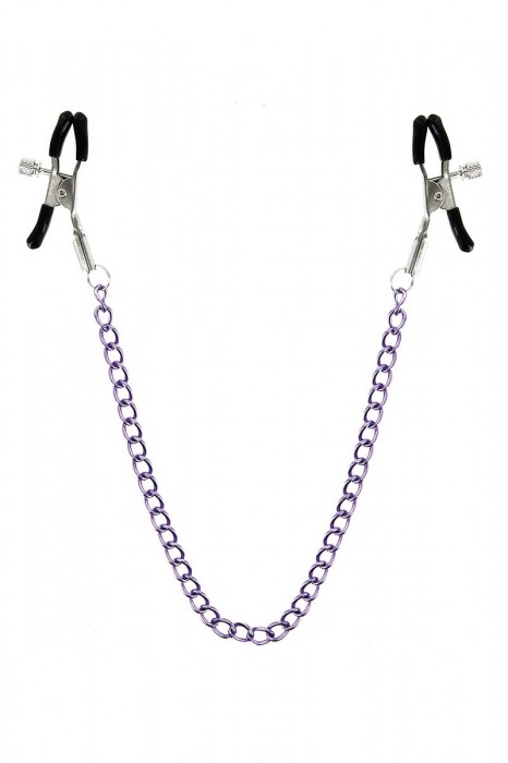 Зажимы для сосков с фиолетовой цепочкой Sweet Caress Nipple Chain - Sweet Caress - купить с доставкой в Липецке Зажимы для сосков с фиолетовой цепочкой Sweet Caress Nipple Chain - Sweet Caress - купить с доставкой в Липецке