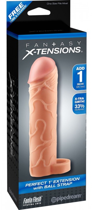Телесная насадка с кольцом Perfect 1 Extension with Ball Strap - 17 см. - Pipedream - в Липецке купить с доставкой