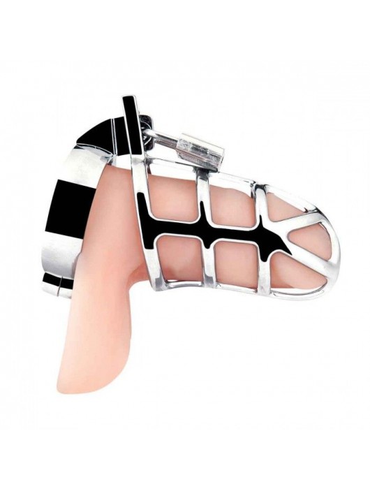 Серебристая металлическая клетка для члена с замком Enslave Cock Cage - BlueLine - купить с доставкой в Липецке