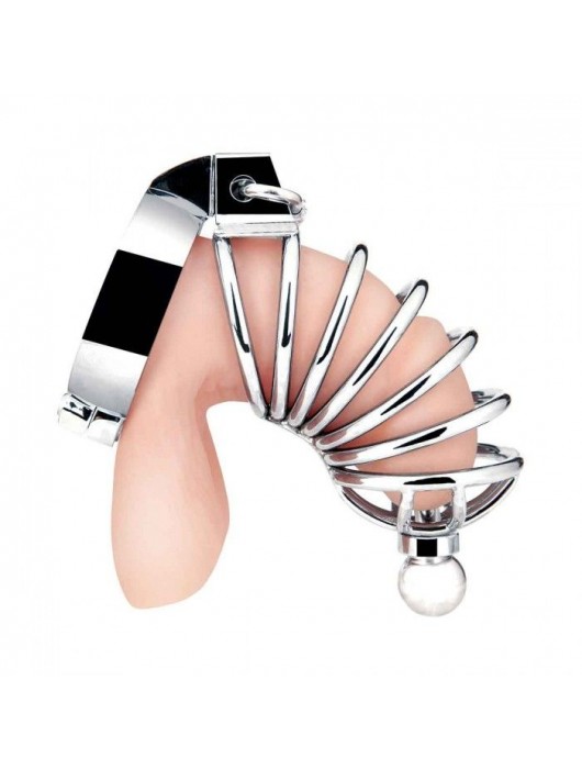 Серебристая клетка для члена Urethral Play Cage - BlueLine - купить с доставкой в Липецке