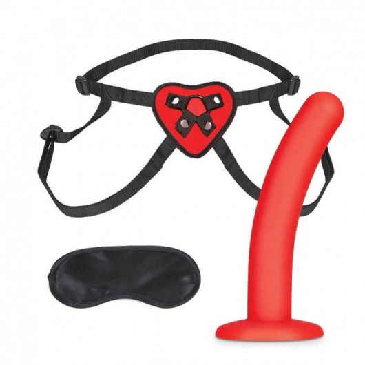 Красный поясной фаллоимитатор Red Heart Strap on Harness   5in Dildo Set - 12,25 см. - Lux Fetish - купить с доставкой в Липецке