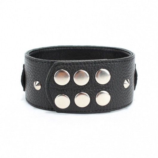 Черный кожаный ошейник с короткими шипами - БДСМ Арсенал - купить с доставкой в Липецке