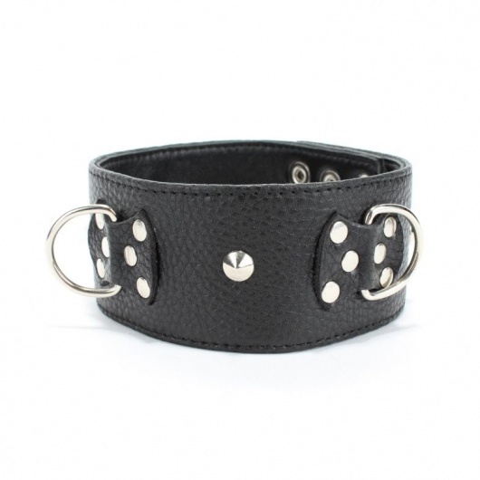 Черный кожаный ошейник с короткими шипами - БДСМ Арсенал - купить с доставкой в Липецке
