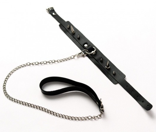 Черный ошейник с шипами и поводком - Crazy Handmade - купить с доставкой в Липецке